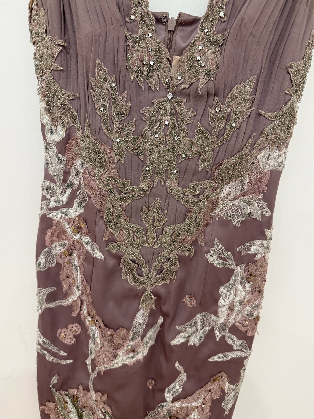 Embellished Dusty Mauve Midi Dress with Beaded Applique